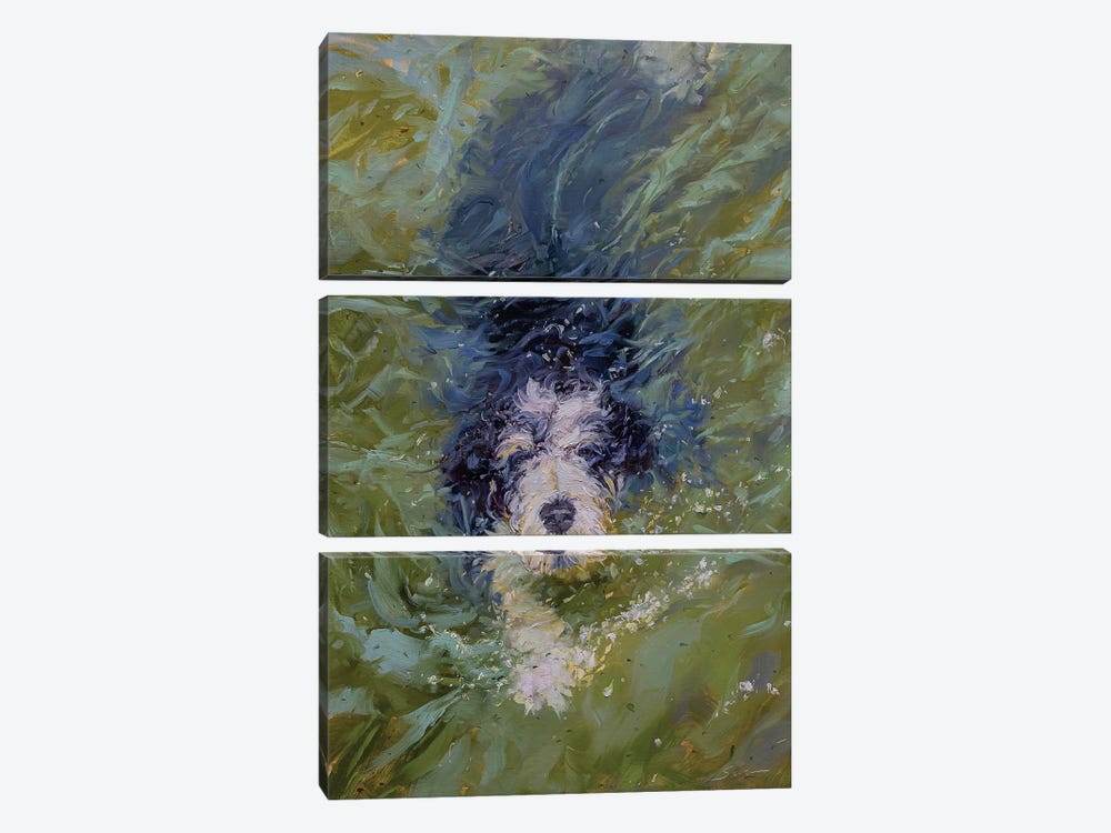 Dog In Green Water by James Swanson 3-piece Canvas Art Print