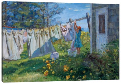 Laundry Day Canvas Art Print - Current Day Impressionism Art