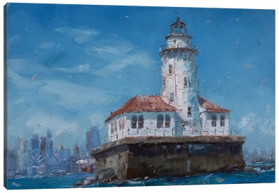 Chicago Lighthouse Canvas Art Print - Coastal Living Room Art