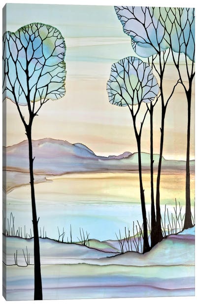 Evening Lake Canvas Art Print - Alcohol Ink Art