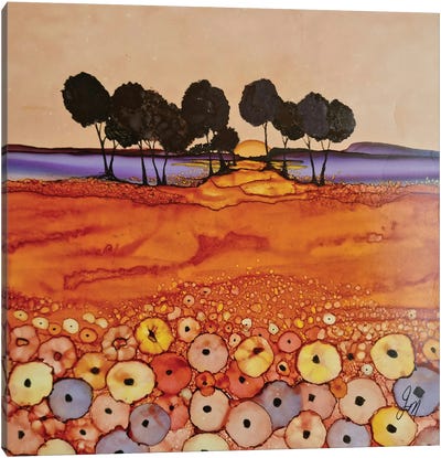 Sunset Through The Trees Canvas Art Print - Alcohol Ink Art