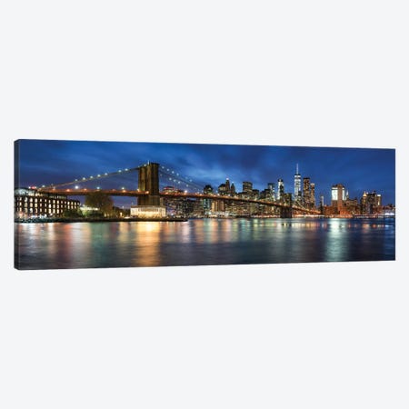 Manhattan Skyline Panorama With Brooklyn Bridge At Night Canvas Print #JNB1002} by Jan Becke Canvas Artwork