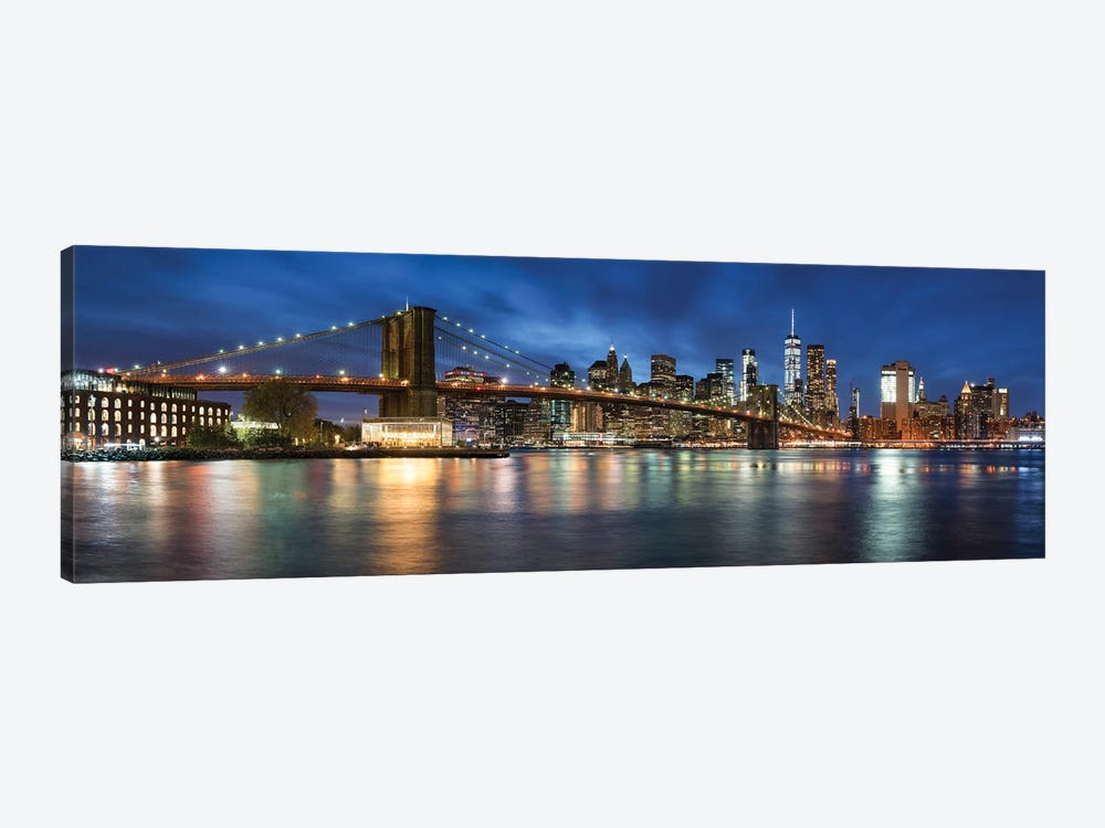 Manhattan Skyline Panorama With Brooklyn Bridge At Night by Jan Becke 1-piece Canvas Art
