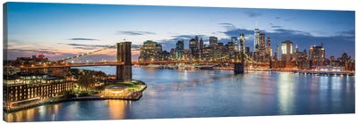 Elevated View Of The Manhattan Skyline With Brooklyn Bridge Canvas Art Print - Brooklyn Art
