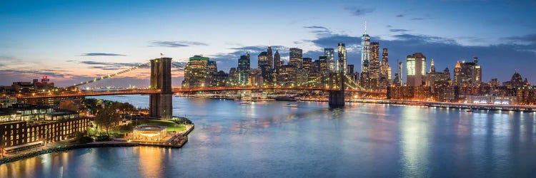 Elevated View Of The Manhattan Skyline With Brooklyn Bridge