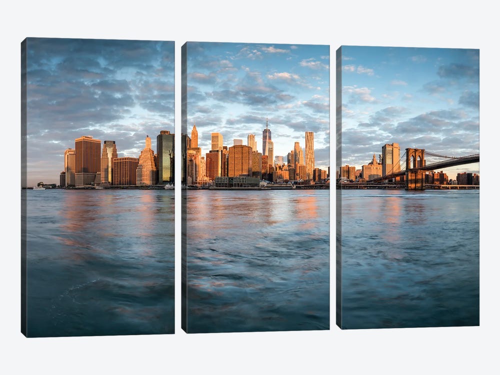Manhattan Skyline And Brooklyn Bridge by Jan Becke 3-piece Canvas Art