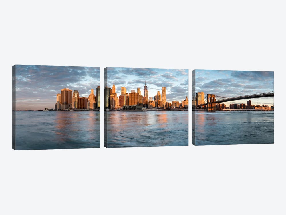 Manhattan Skyline And Brooklyn Bridge Along The East River by Jan Becke 3-piece Canvas Artwork