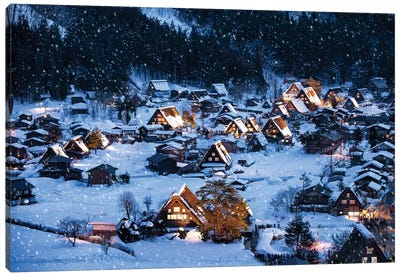 Shirakawago In Winter Canvas Art Print - Aerial Photography