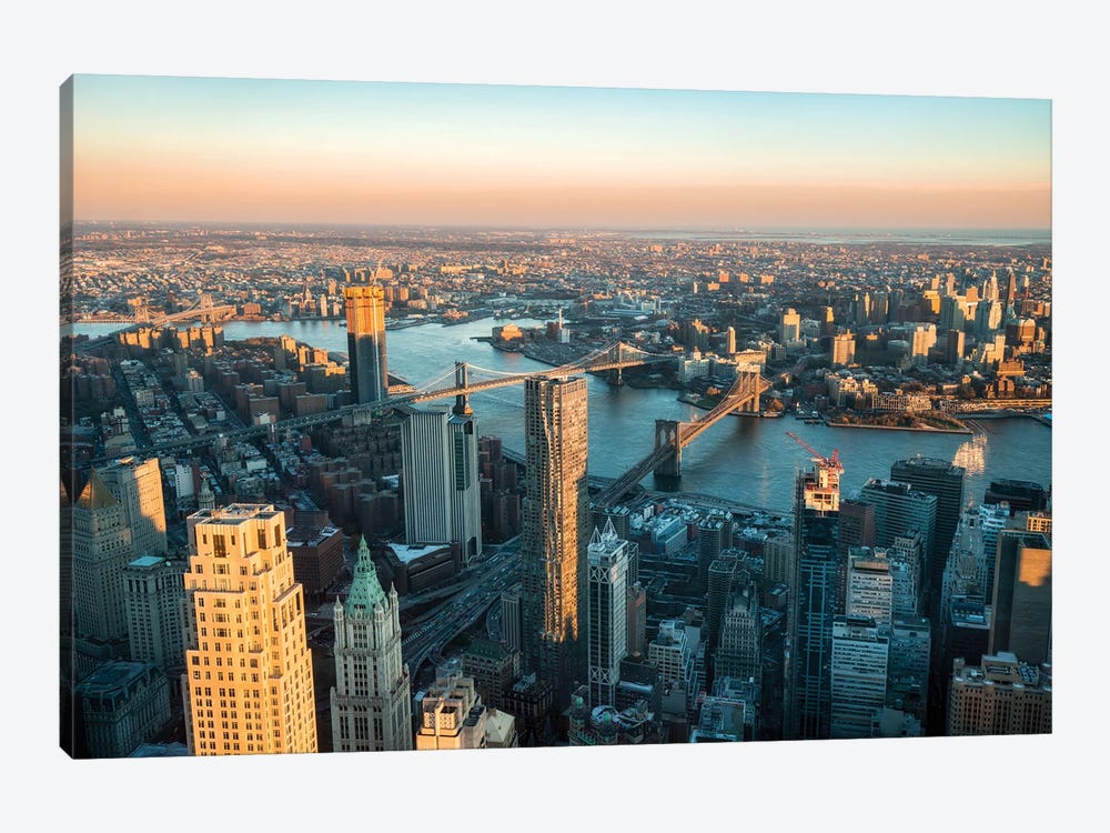 Aerial View Of Brooklyn Bridge And Manhattan Bridge In New York City by Jan Becke 1-piece Canvas Art