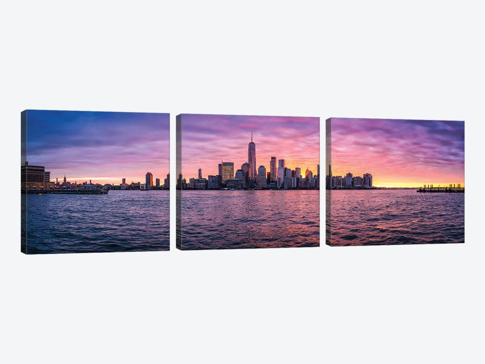 Panoramic View Of The Lower Manhattan Skyline At Sunrise by Jan Becke 3-piece Canvas Artwork