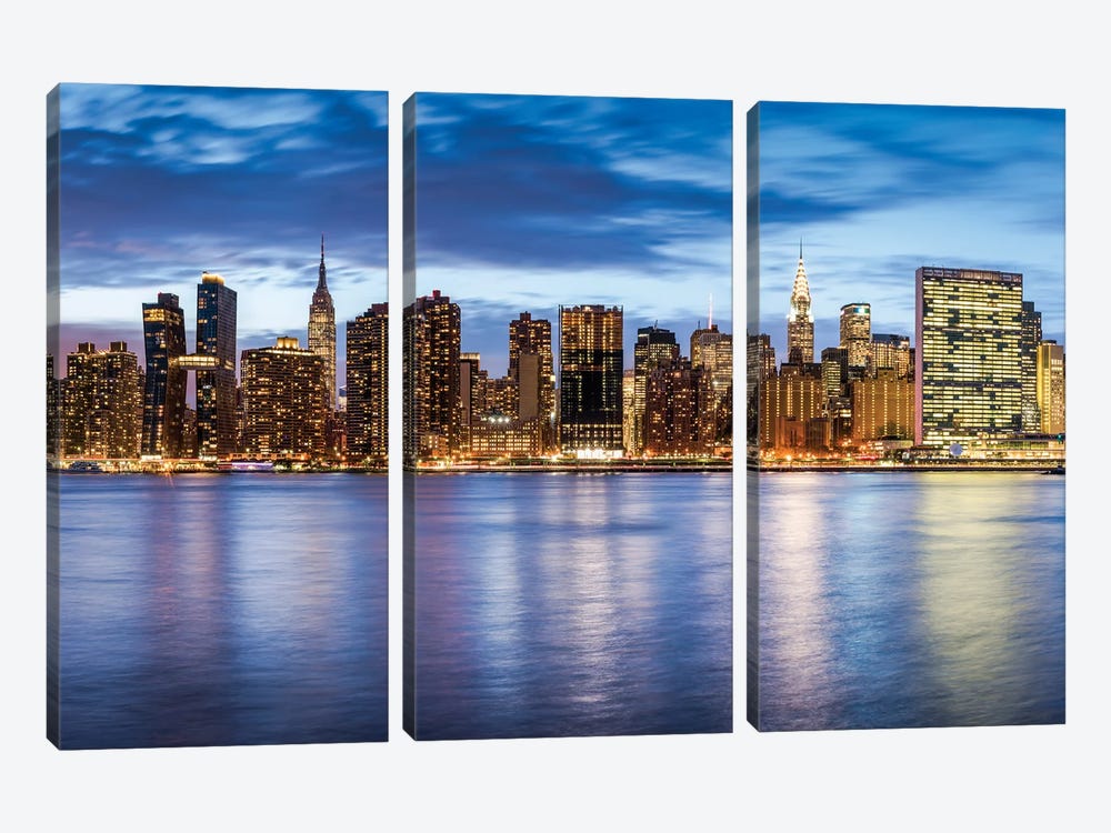 Manhattan Skyline With Empire State Building And Chrysler Building At Dusk by Jan Becke 3-piece Canvas Art