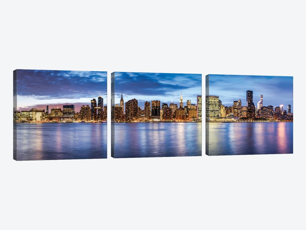 Manhattan Skyline Panorama With Empire State Building And Chrysler Building At Night by Jan Becke 3-piece Canvas Artwork