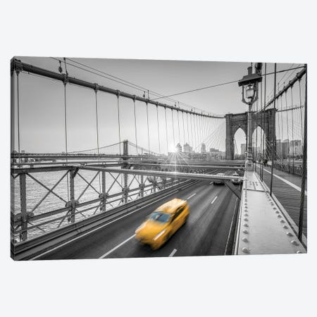 Yellow Cab Crossing The Brooklyn Bridge, New York City Canvas Print #JNB1046} by Jan Becke Canvas Art Print
