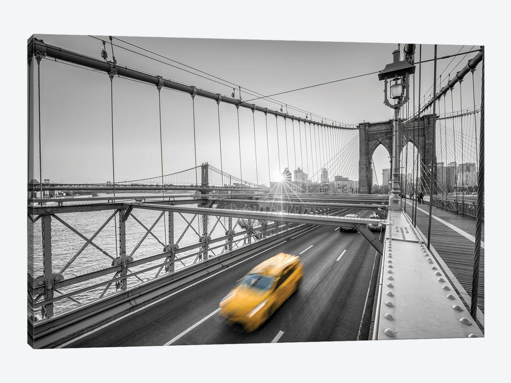 Yellow Cab Crossing The Brooklyn Bridge, New York City by Jan Becke 1-piece Canvas Artwork