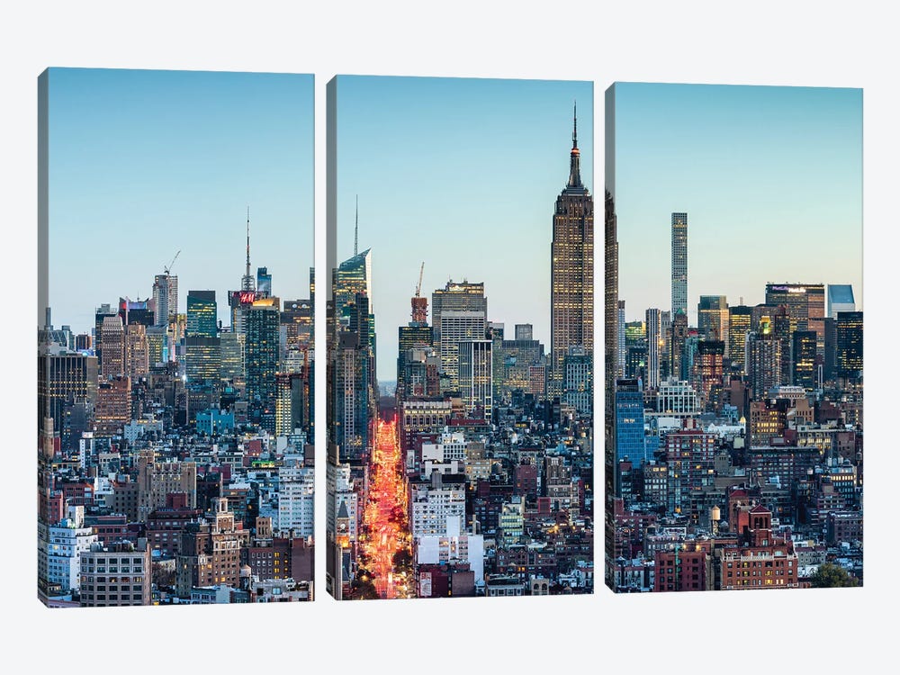 Manhattan Skyline With Empire State Building At Dusk by Jan Becke 3-piece Canvas Print