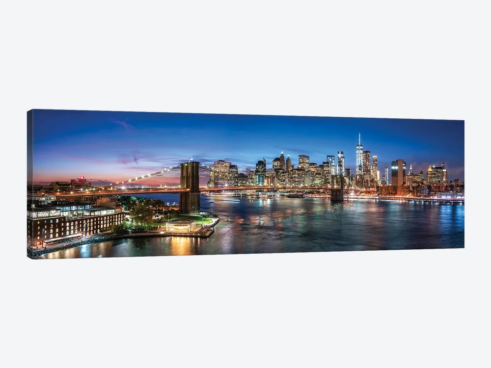 Brooklyn Bridge Panorama At Night, New York City, Usa by Jan Becke 1-piece Canvas Art Print