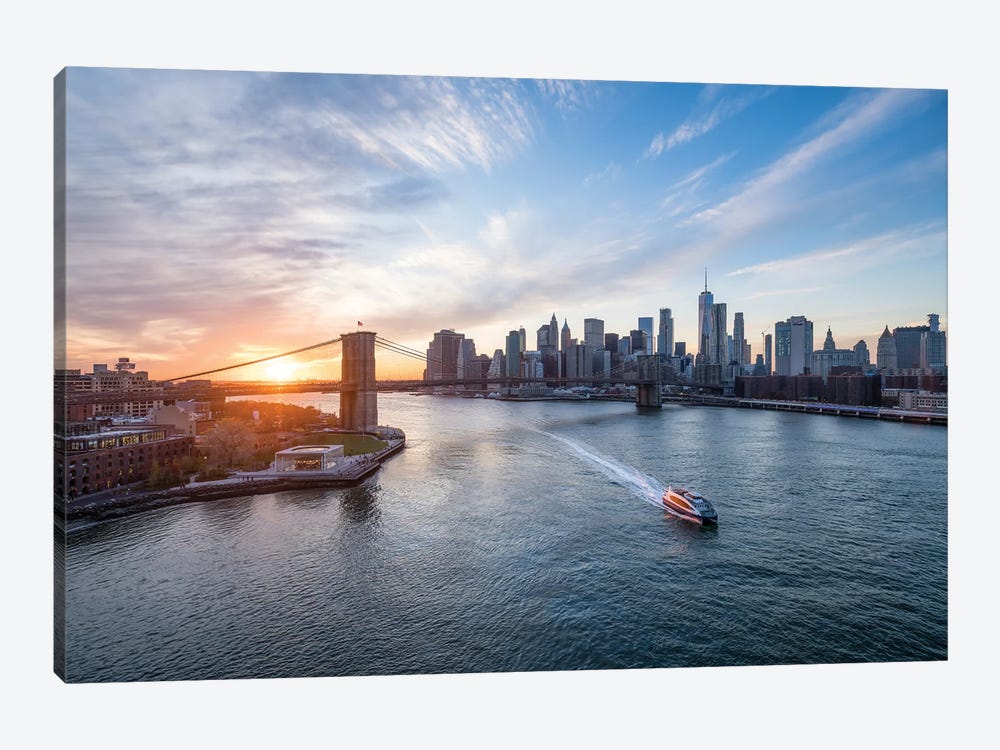 Brooklyn Bridge And Manhattan Skyline At Sunset, New York City by Jan Becke 1-piece Art Print