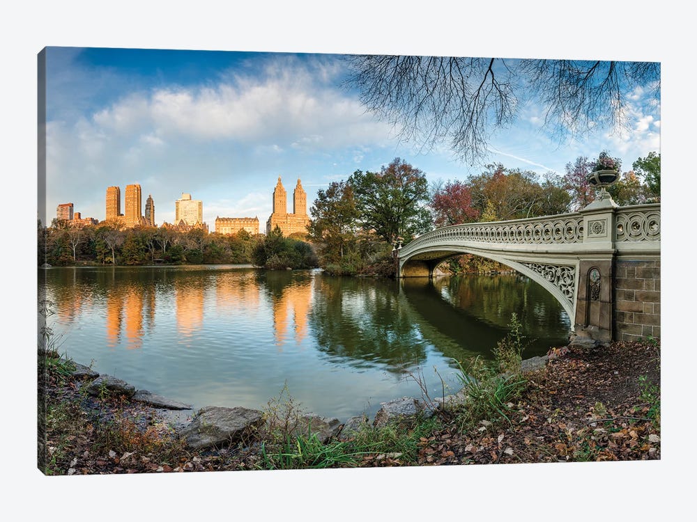 Bow Bridge And The Lake At Sunrise, Central Park, New York City by Jan Becke 1-piece Canvas Art Print