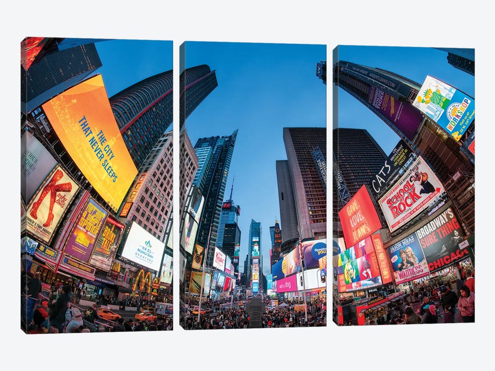 Giant Billboards At Times Square At Night, New York City, Usa by Jan Becke 3-piece Canvas Art Print