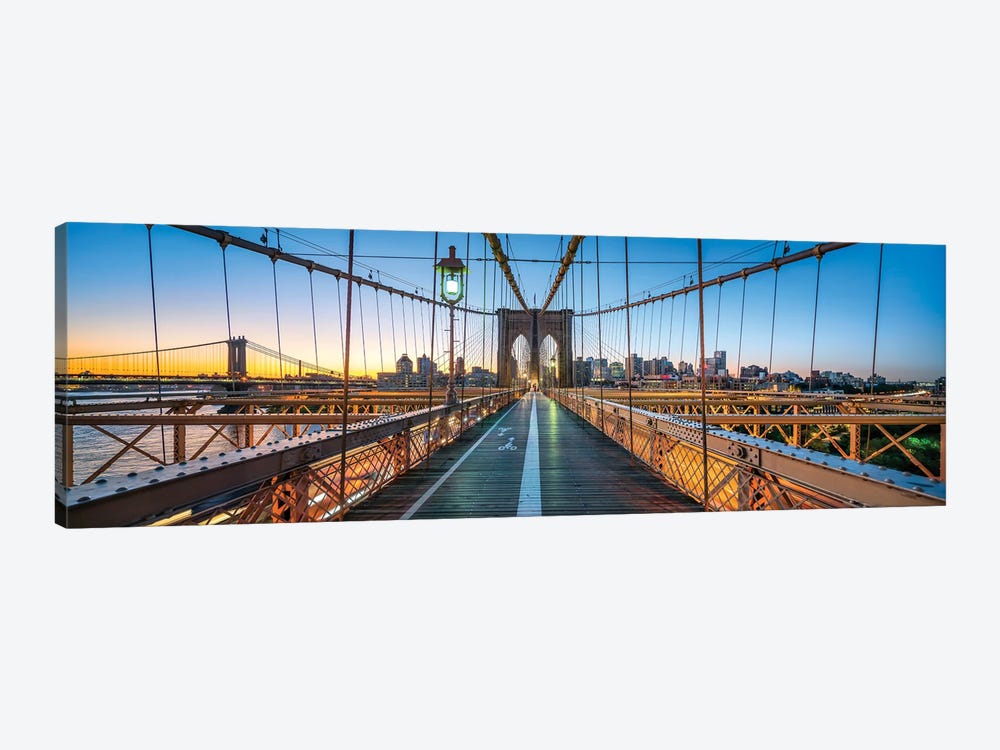 Panoramic View Of The Brooklyn Bridge At Sunrise, New York City, Usa by Jan Becke 1-piece Canvas Wall Art
