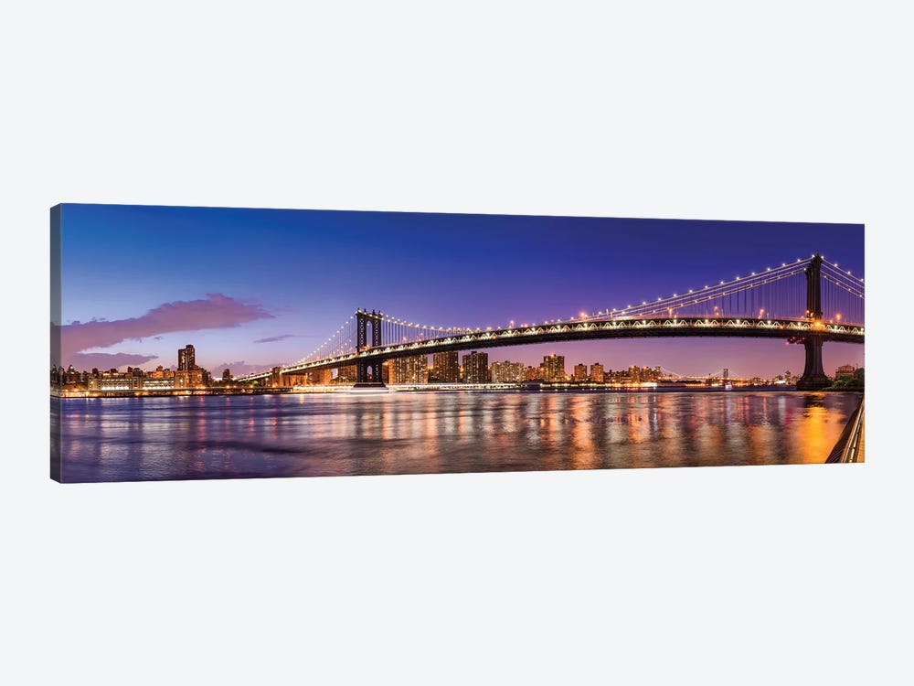Manhattan Bridge Panorama At Night, New York City, Usa by Jan Becke 1-piece Canvas Print