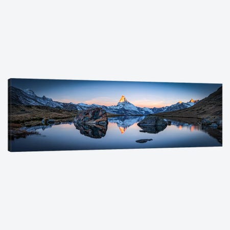 Stellisee And Matterhorn Panorama Canvas Print #JNB107} by Jan Becke Canvas Art Print