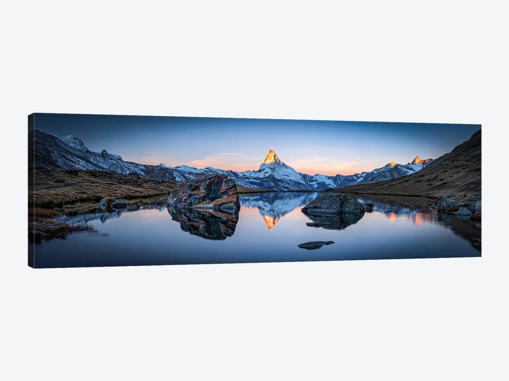 Stellisee And Matterhorn Panorama by Jan Becke 1-piece Canvas Print