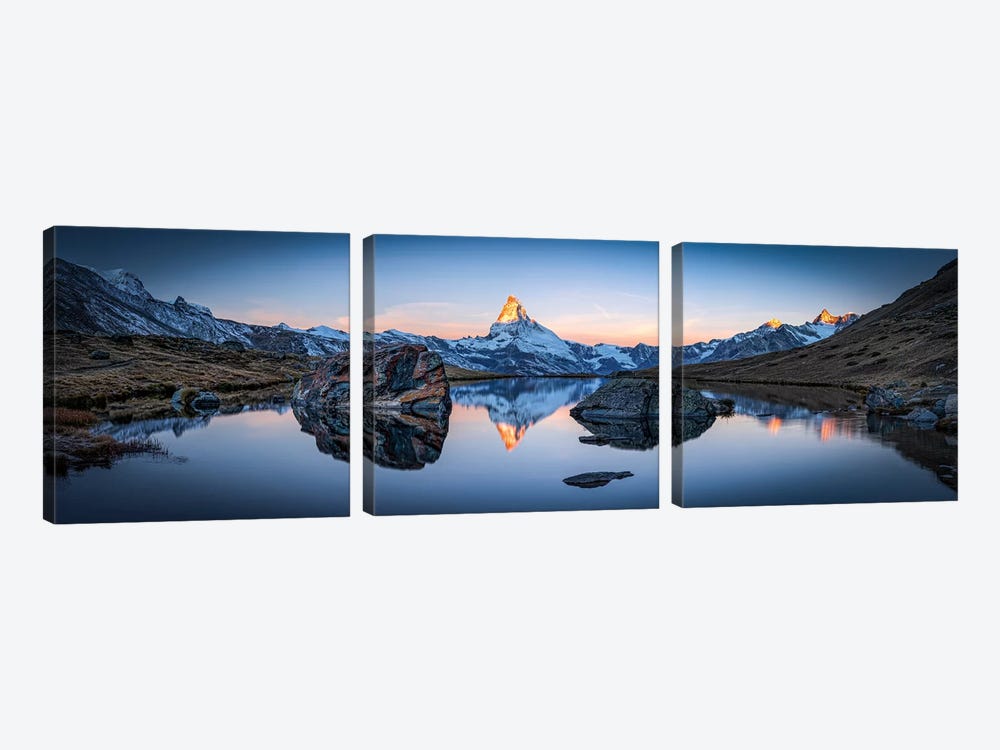 Stellisee And Matterhorn Panorama by Jan Becke 3-piece Art Print