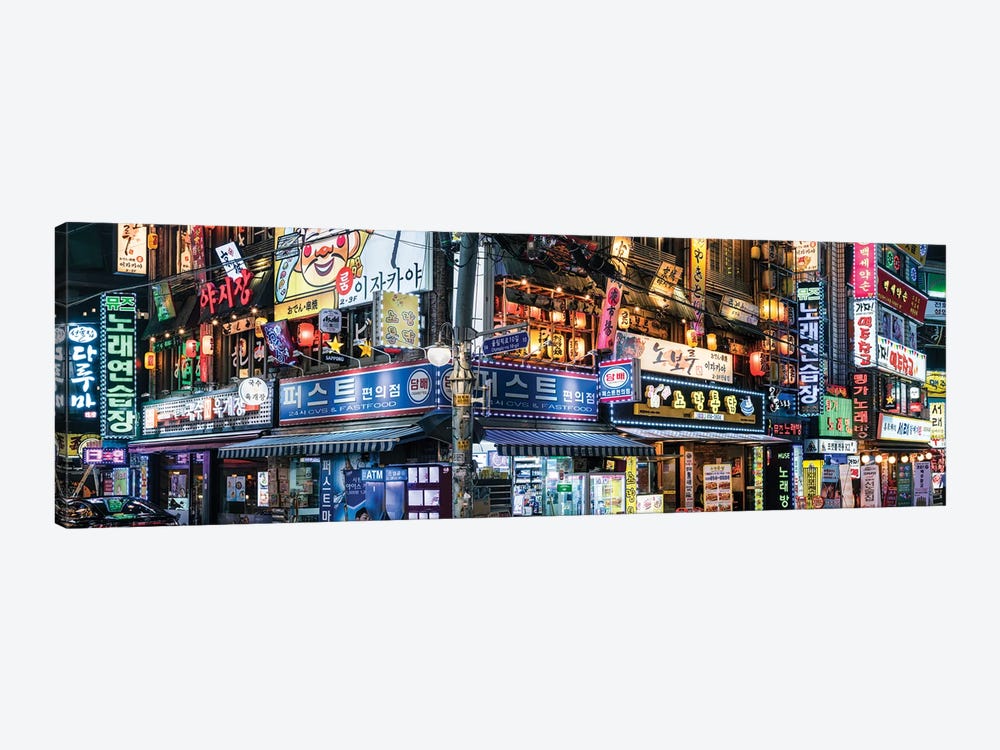 Colorful Neon Billboards At The Songpa Nighlife District, Seoul by Jan Becke 1-piece Canvas Art Print