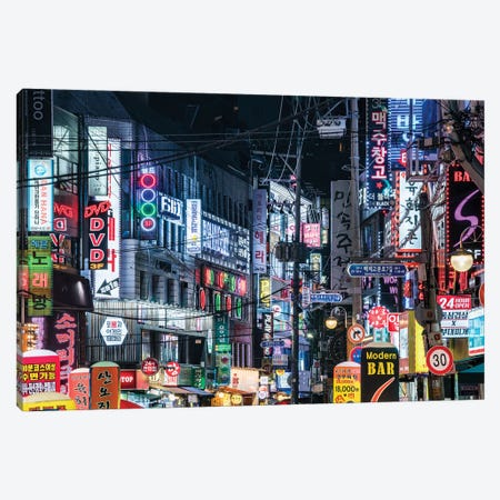 Colorful Neon Billboards At A Street In The Songpa Nighlife District, Seoul Canvas Print #JNB1086} by Jan Becke Canvas Print