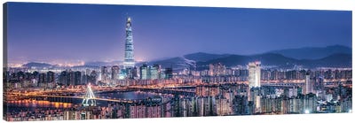 Seoul Skyline At Night With View Of Lotte World Tower Canvas Art Print - Panoramic Cityscapes