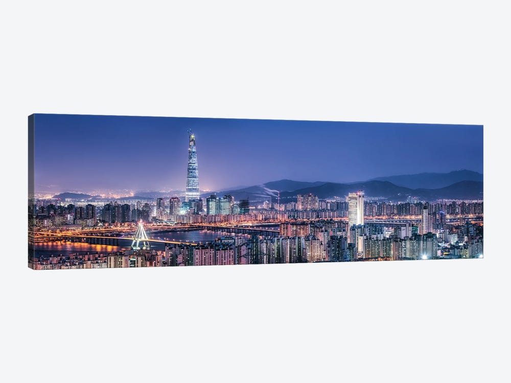 Seoul Skyline At Night With View Of Lotte World Tower by Jan Becke 1-piece Canvas Wall Art