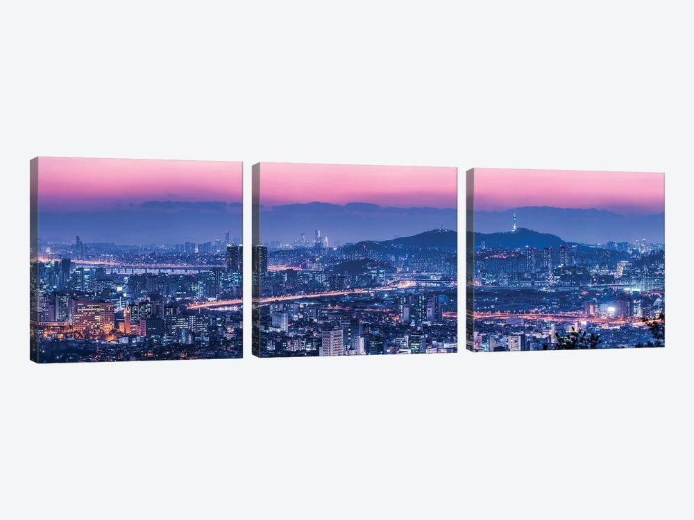 Seoul Skyline At Dusk With View Of Namsan Mountain And N Seoul Tower by Jan Becke 3-piece Canvas Art Print