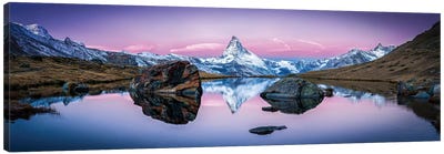 Stellisee And Matterhorn Panorama In Winter Canvas Art Print - Switzerland Art