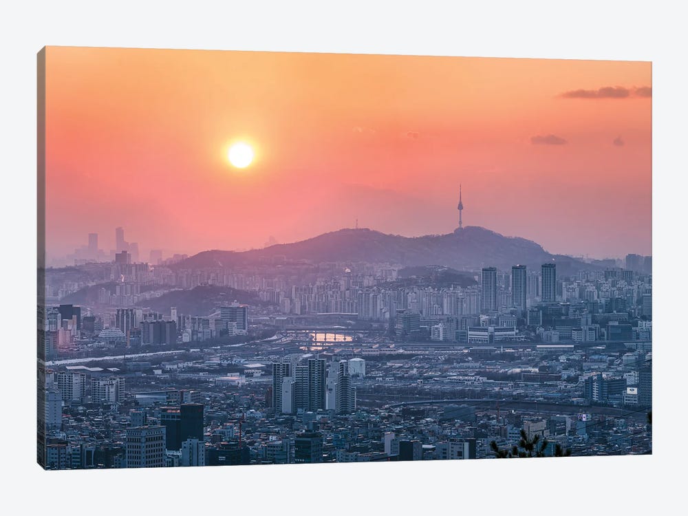 Seoul Skyline At Sunset With View Of Namsan And N Seoul Tower by Jan Becke 1-piece Art Print