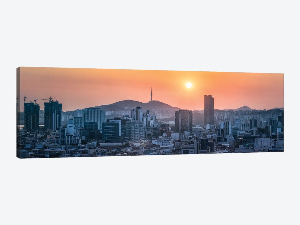 Seoul Skyline Panorama At Sunset With View Of Namsan Mountain And N Seoul Tower by Jan Becke 1-piece Canvas Artwork