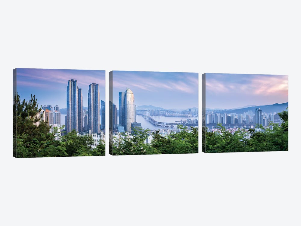 Busan Skyline Panorama With Haeundae I Park Marina Buildings by Jan Becke 3-piece Canvas Print
