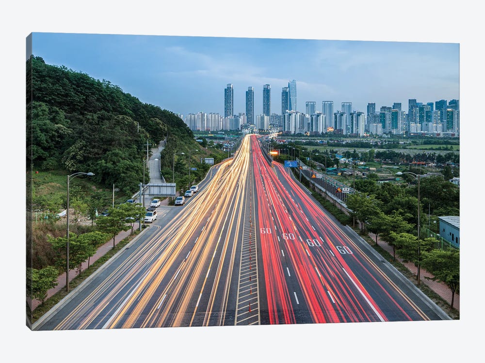 Songdo Skyline And Busy Highway, South Korea by Jan Becke 1-piece Canvas Artwork