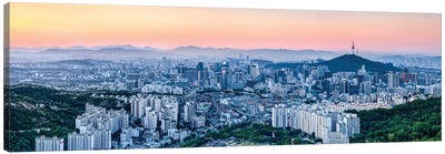 Seoul Skyline At Sunset With Namsan Mountain And N Seoul Tower Canvas Art Print - Aerial Photography