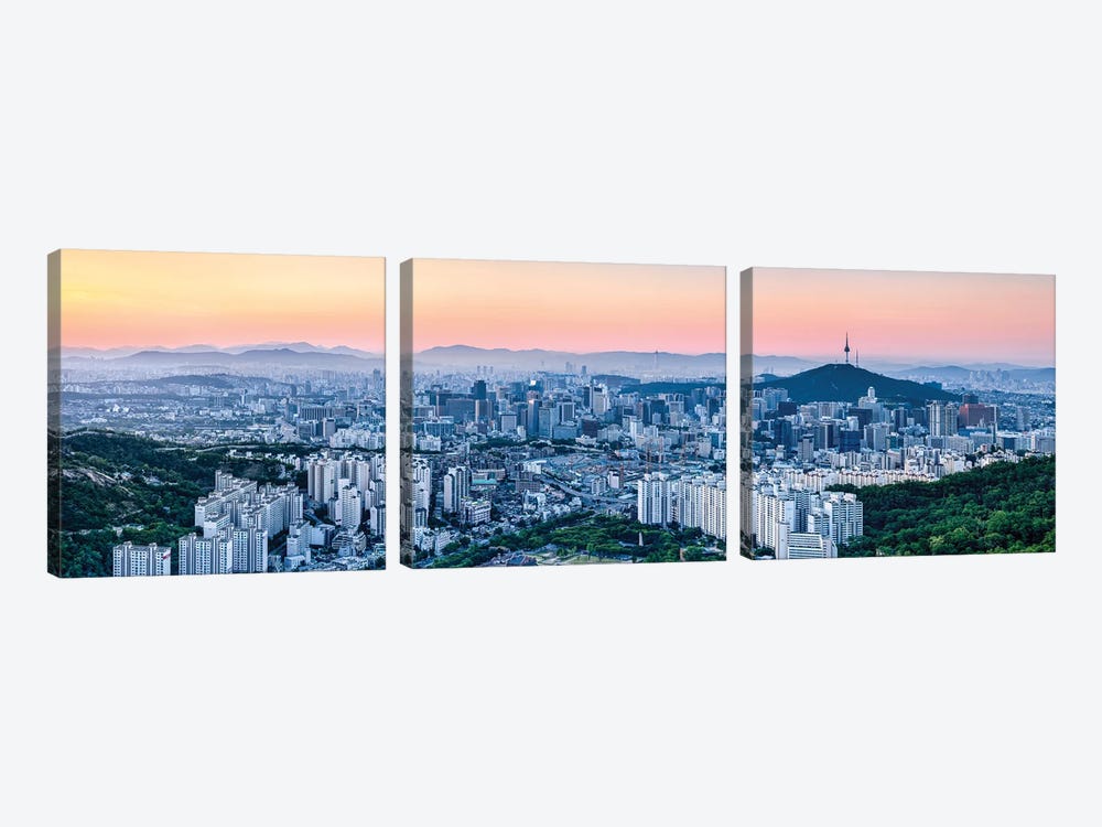 Seoul Skyline At Sunset With Namsan Mountain And N Seoul Tower by Jan Becke 3-piece Canvas Wall Art