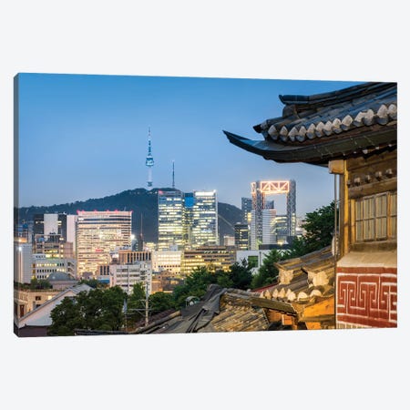 Historic Bukchon Hanok Village In Seoul With View Of The N Seoul Tower And Namsan Mountain Canvas Print #JNB1098} by Jan Becke Art Print