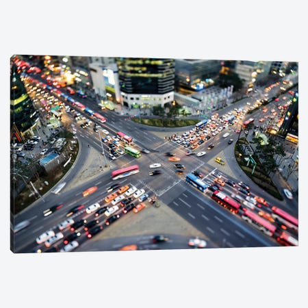 Busy Intersection Road At Night, Gangnam, Seoul Canvas Print #JNB1103} by Jan Becke Canvas Art Print