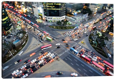 Busy Intersection Road At Night, Gangnam, Seoul Canvas Art Print - South Korea