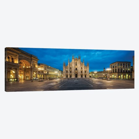 Panoramic View Of The Cathedral Square In Milan With Milan Cathedral And Galleria Vittorio Emanuele Ii, Lombardy, Italy Canvas Print #JNB1110} by Jan Becke Canvas Art