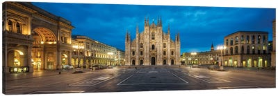 Panoramic View Of The Cathedral Square In Milan With Milan Cathedral And Galleria Vittorio Emanuele Ii, Lombardy, Italy Canvas Art Print - Milan Art
