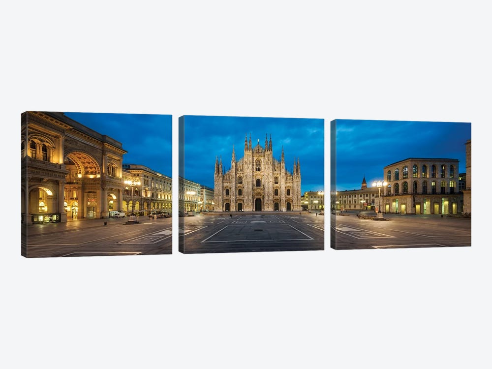 Panoramic View Of The Cathedral Square In Milan With Milan Cathedral And Galleria Vittorio Emanuele Ii, Lombardy, Italy by Jan Becke 3-piece Canvas Wall Art