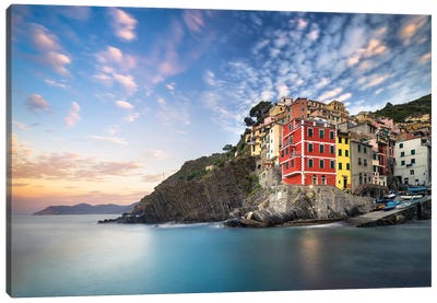 Colorful Houses Of Riomaggiore At Sunrise, Cinque Terre Coast, Italy Canvas Art Print
