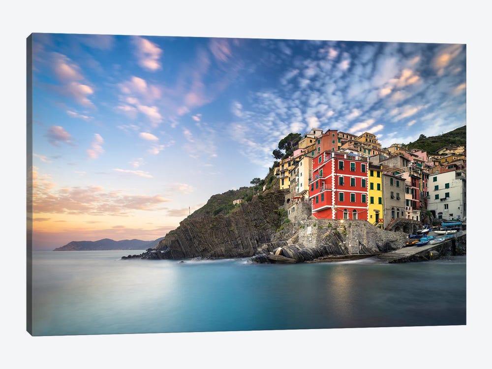 Colorful Houses Of Riomaggiore At Sunrise, Cinque Terre Coast, Italy by Jan Becke 1-piece Canvas Wall Art
