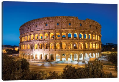 Colosseum At Night, Rome, Italy Canvas Art Print - Ancient Ruins Art