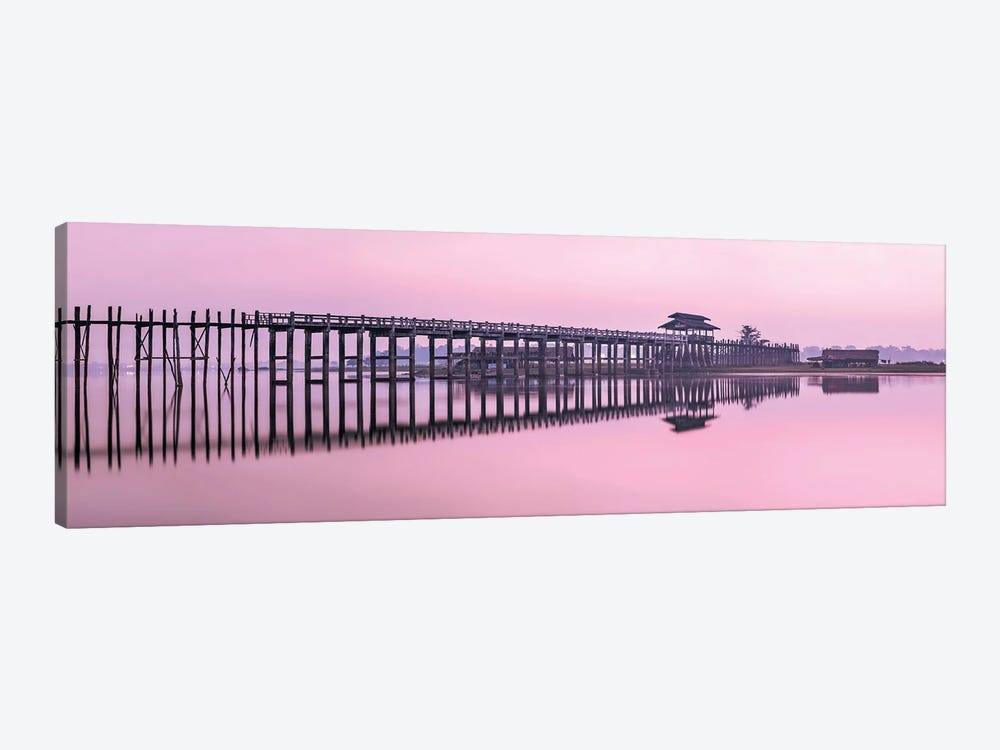 Panoramic View Of The U Bein Bridge At Dawn, Taungthaman Lake, Amarapura, Myanmar by Jan Becke 1-piece Canvas Art Print